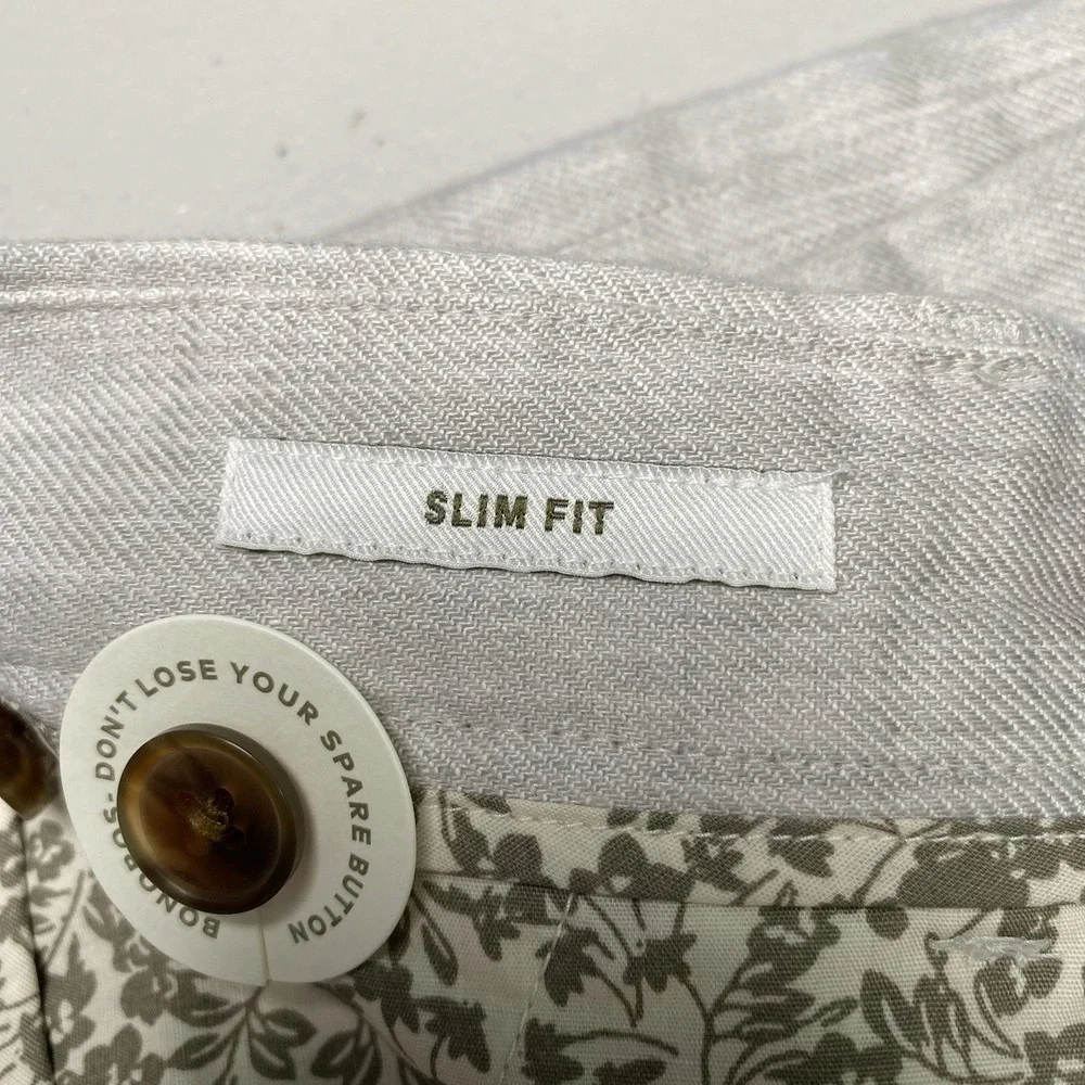 Bonobos Linen Pants 29x32 Slim Profilo Flat Front Off White Gray